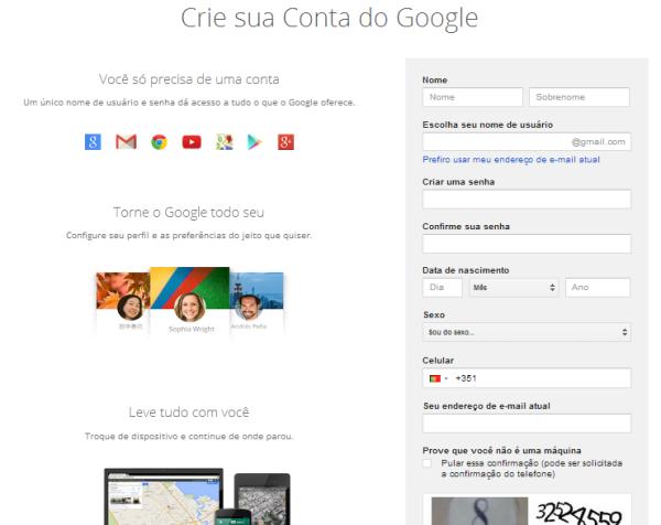 Como criar uma conta do Google sem um e-mail do Gmail - Passo 1