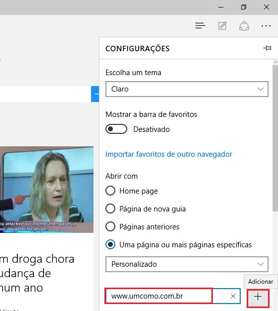 Como alterar a página inicial do Microsoft Edge - Passo 4