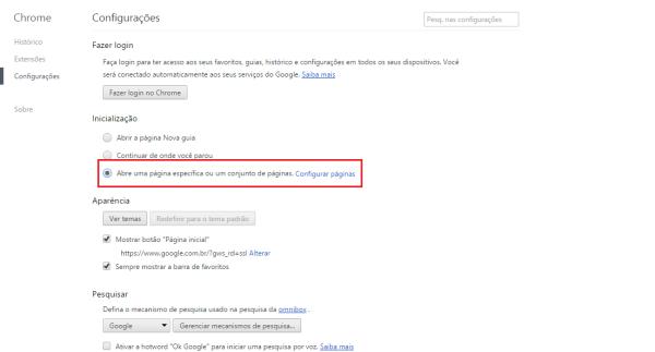 Como colocar o Google como página inicial no Chrome - Passo 2