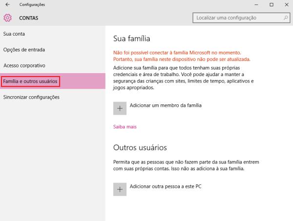 Como configurar recursos da família no Windows 10 - Passo 2