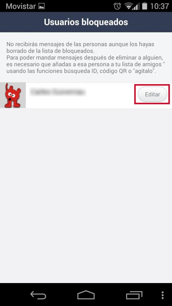 Como desbloquear alguém no LINE - Passo 5