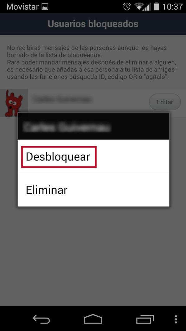 Como desbloquear alguém no LINE - Passo 6