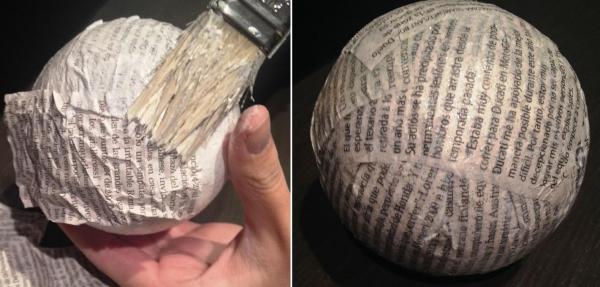 Como fazer bolas de Natal com papel de jornal - Passo 3