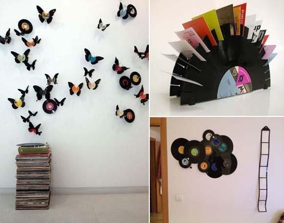 Como decorar uma parede com material reciclado - Discos de vinil