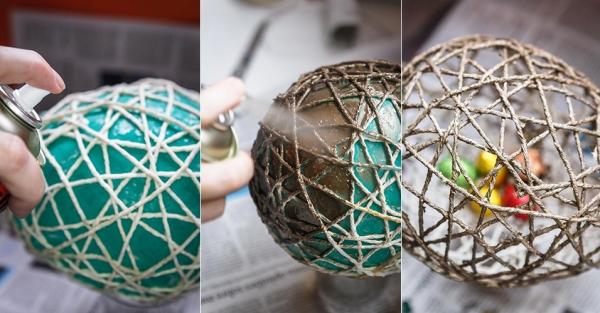 Como fazer bolas de Natal com barbante - Passo 7