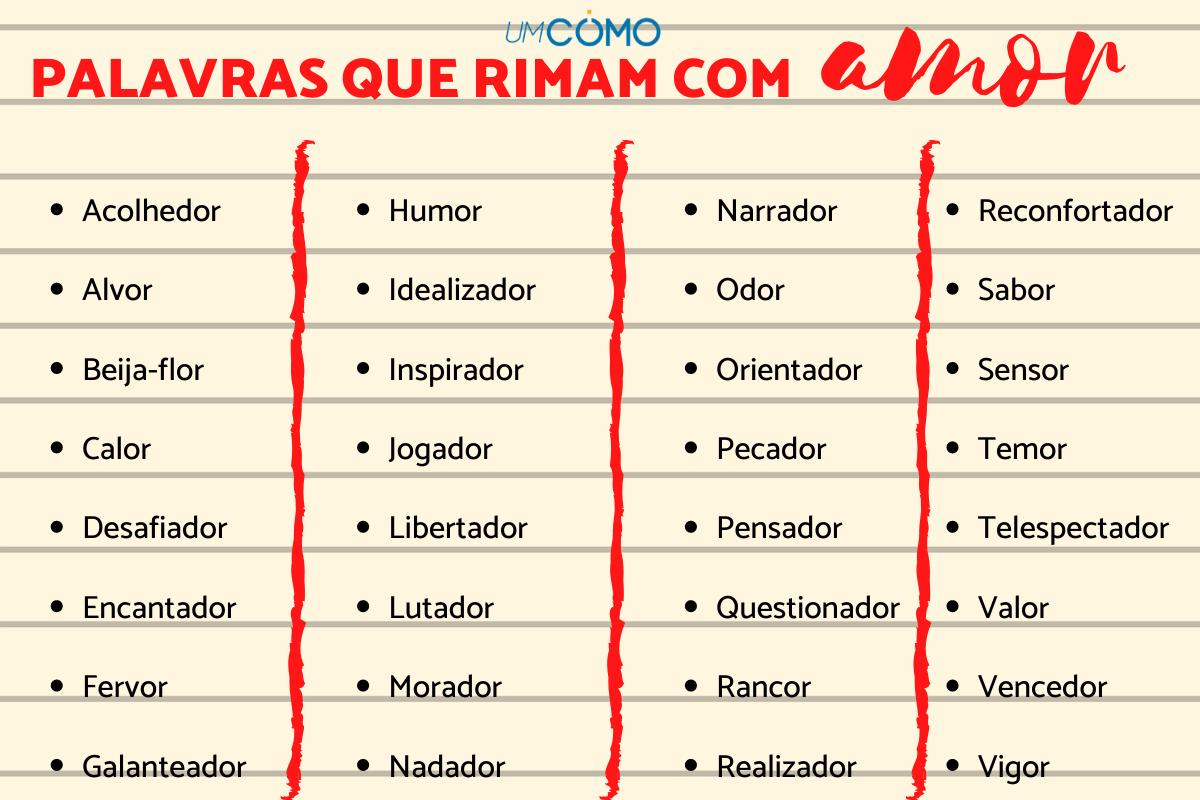 Palavras que rimam com amor