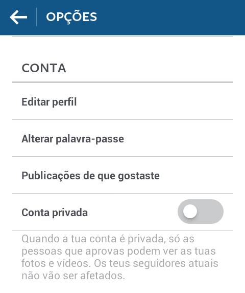 Como deixar conta do Instagram privada - Passo 3
