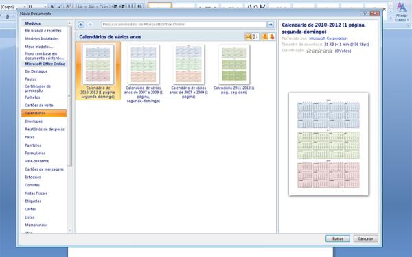 Como criar calendários no Word - Passo 3