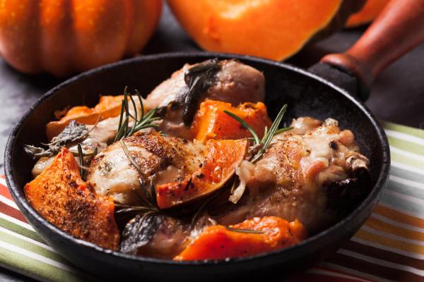 Comidas de outono - Frango assado com abóbora e alecrim