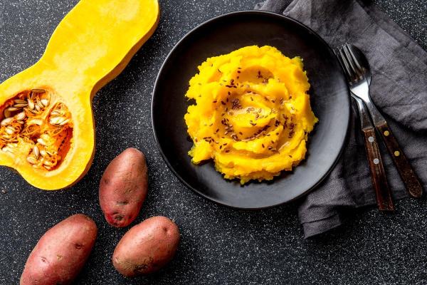 Comidas de outono - Purê de batata com abóbora e queijo de cabra