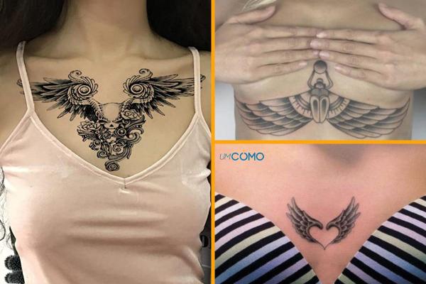 Ideias de tatuagem no peito para mulher - Tatuagem de asas no peito para mulheres