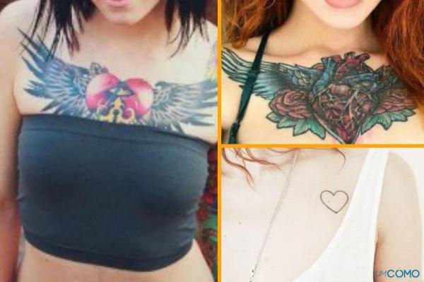 Ideias de tatuagem no peito para mulher - Tatuagem de coração no peito para mulheres