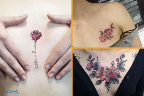 Ideias de tatuagem no peito para mulher - Tatuagem de flor no peito para mulheres
