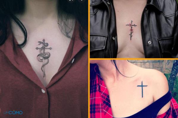Ideias de tatuagem no peito para mulher - Tatuagens de cruz no peito para mulheres
