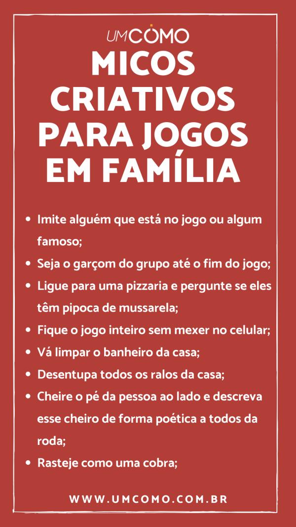 Micos criativos para jogos - Micos criativos para jogos em família