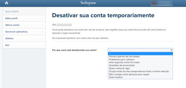 Como excluir a minha conta do Instagram - Passo 5