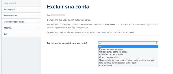 Como excluir a minha conta do Instagram - Passo 6