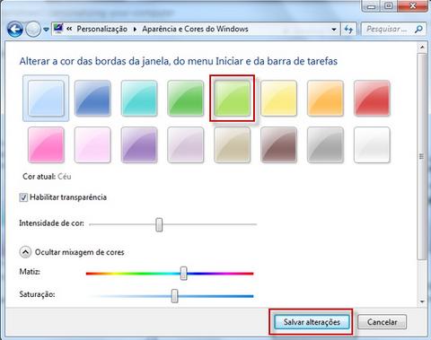 Como alterar esquema de cores no windows 7 - Passo 6