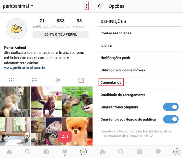 Como moderar comentários no Instagram - Passo 2