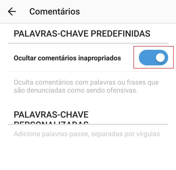 Como moderar comentários no Instagram - Passo 3