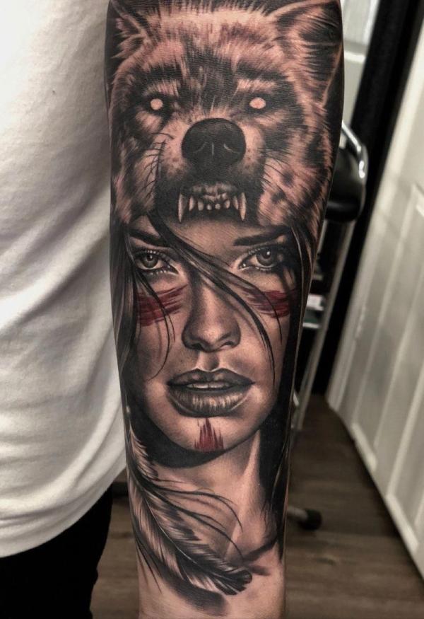 Qual o significado de tatuagens de índias e lobos - Tatuagens de índias e lobos