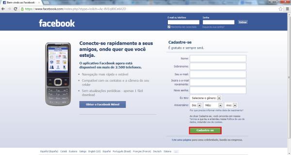 Como fazer um Facebook - Passo 2