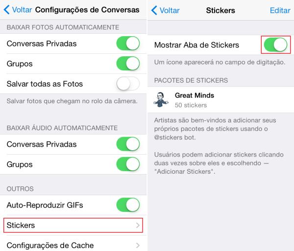 Como ativar os stickers do Telegram - Passo 2