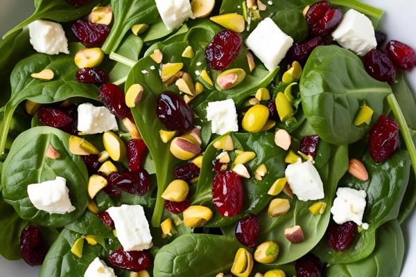 Receitas com pistache - Salada de espinafre com pistache e queijo de cabra