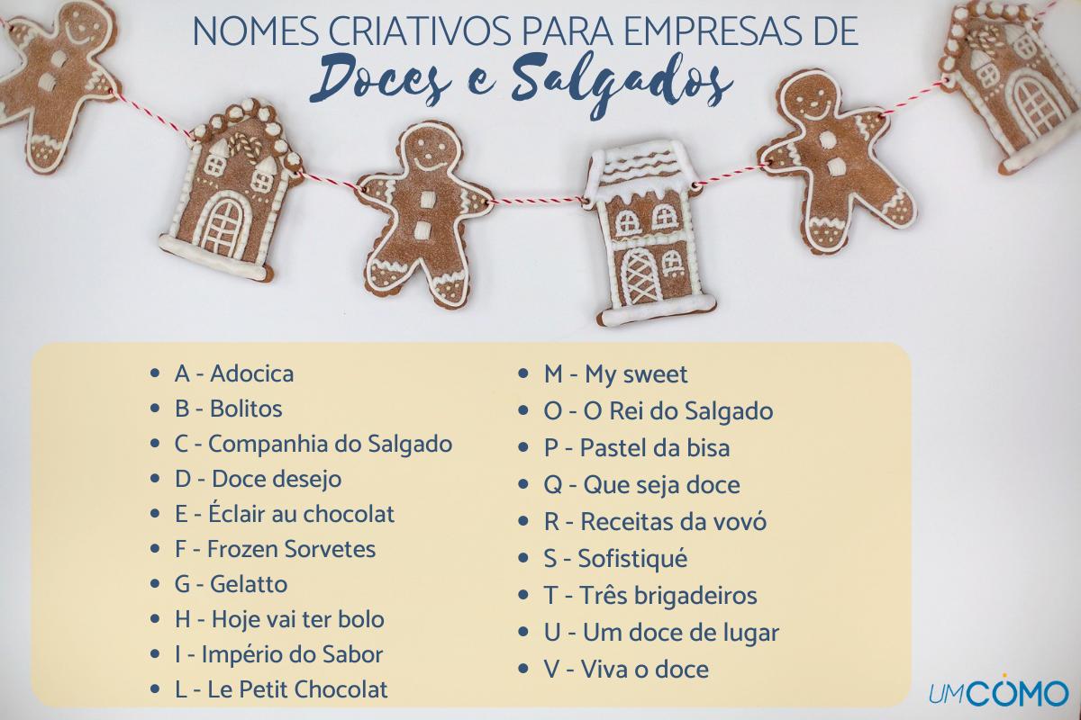 Nomes criativos para empresas de doces e salgados